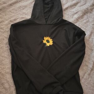 Black Hoodie with Sunflower Embroidery